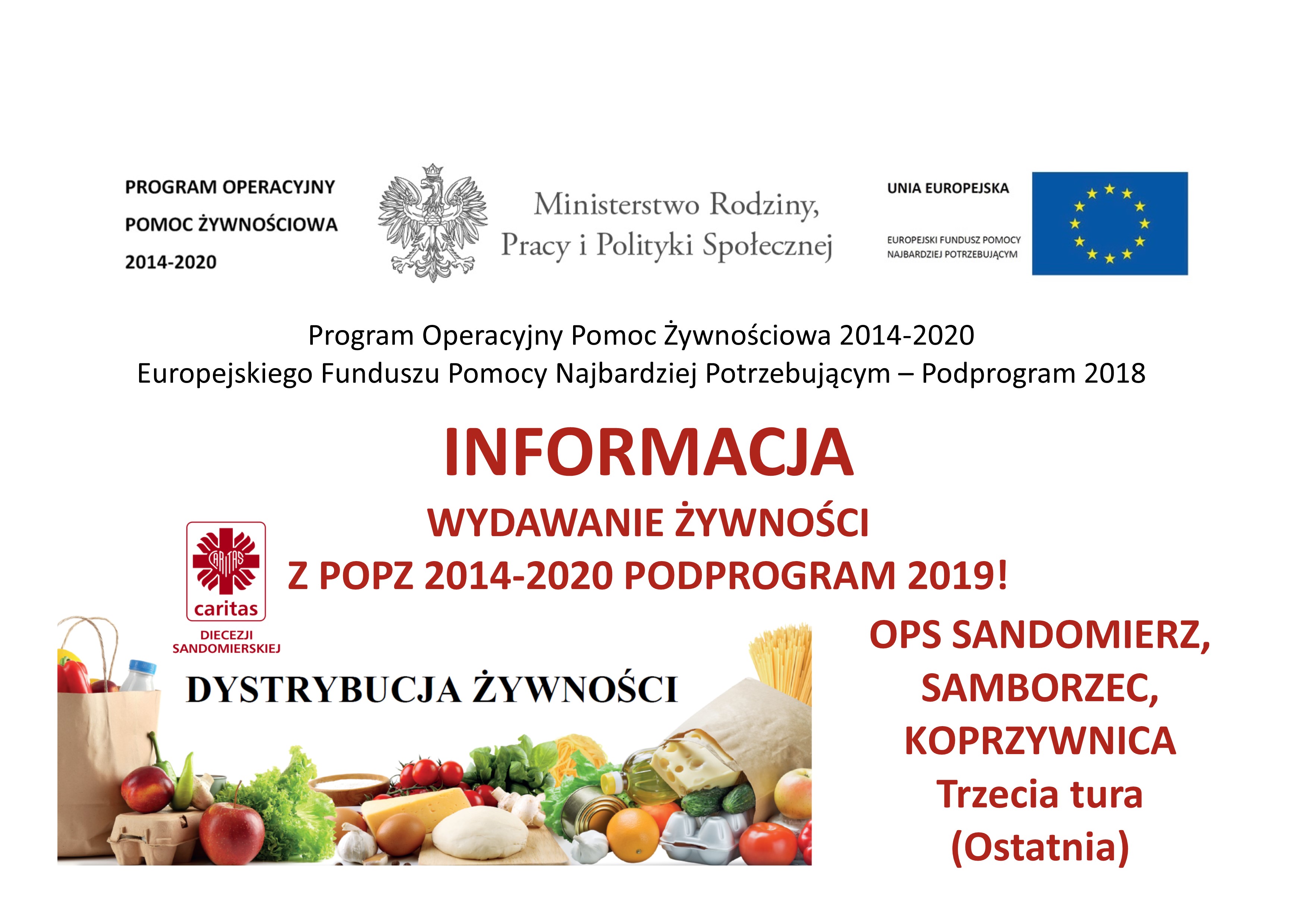 Wydawanie żywności dla osób z OPS w Sandomierzu, Samborcu i Koprzywnicy