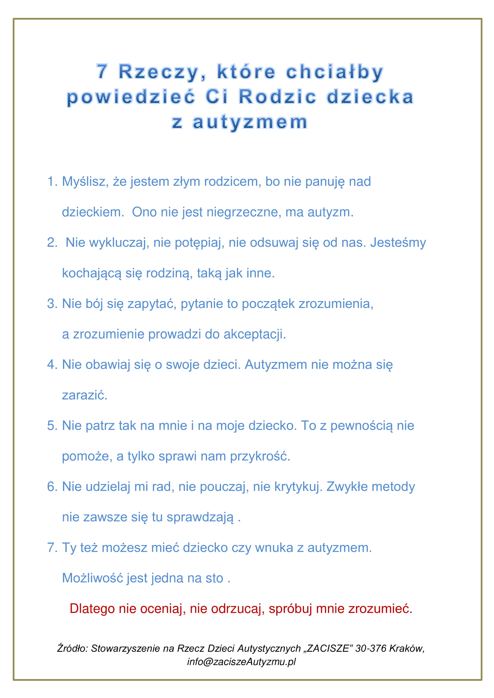 7 Rzeczy, które chciałby powiedzieć Ci Rodzic dziecka z autyzmem