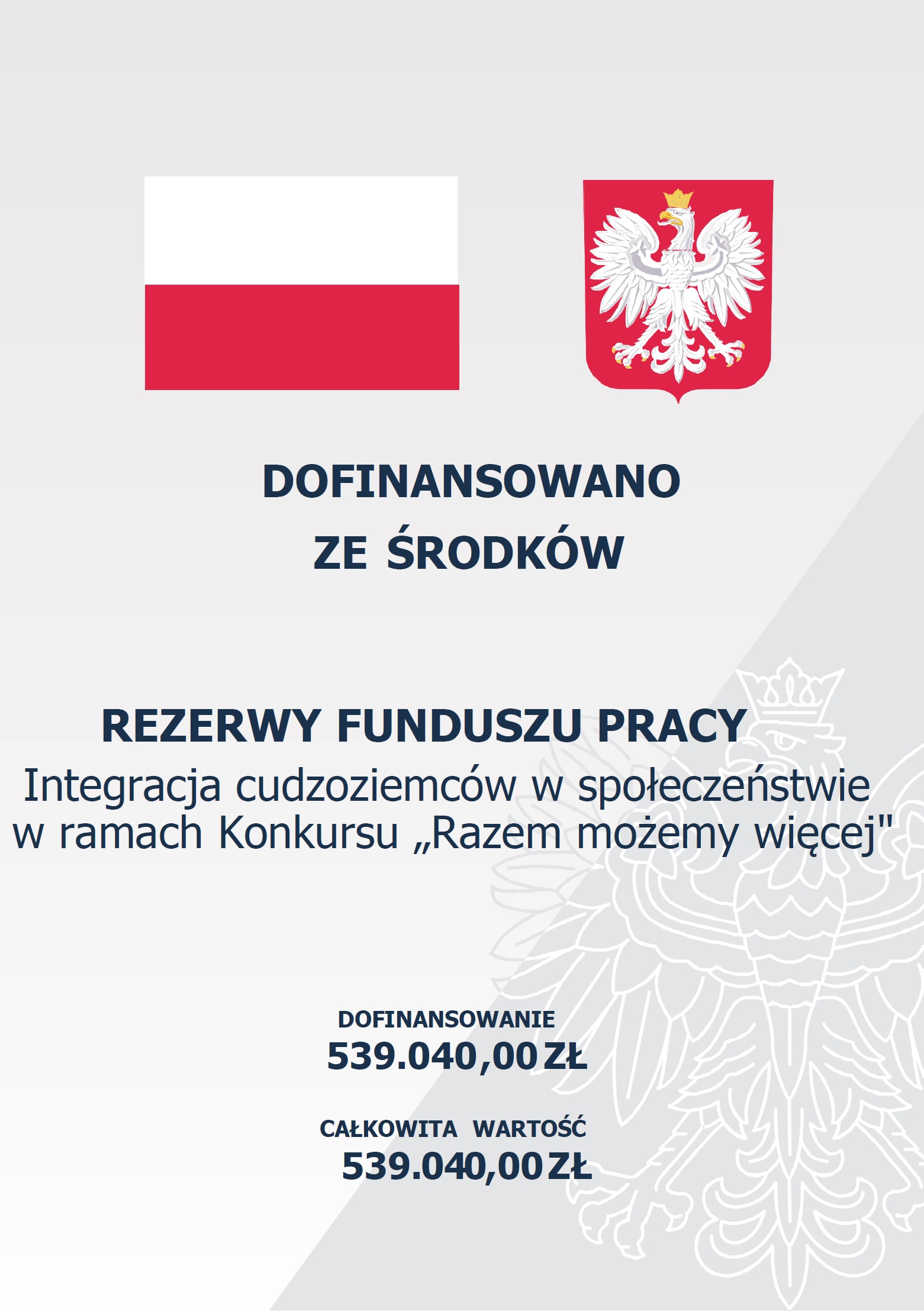 „Przywrócić nadzieję”- Projekt dla cudzoziemców - informacja o otrzymaniu środków